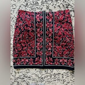 Talbots Red Black Paisley Bandana Print Short Skirt Side Zip Size 10